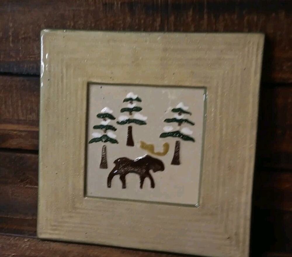 Lodge by Sonoma Home Goods 7" Tile Trivit Wall Hanging Moose and Pine Trees
